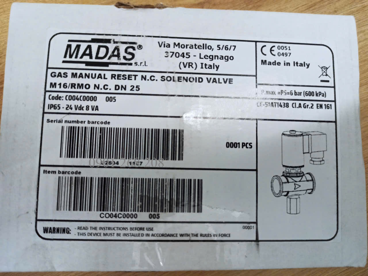 van dien tu madas thuong dong M16/RMO NC DN25 24VDC